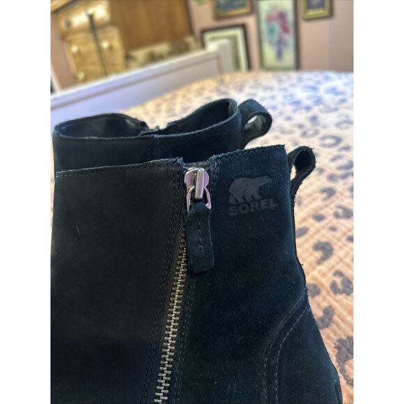 Sorel Emelie Black Leather Womens Boots Side Zip Size 10 Classic No Tie - Picture 5 of 8